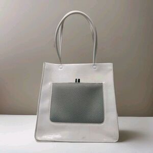 Urban Outfitters Vegan Faux Leather White Tote Purse Satchel Handbag Rectangle